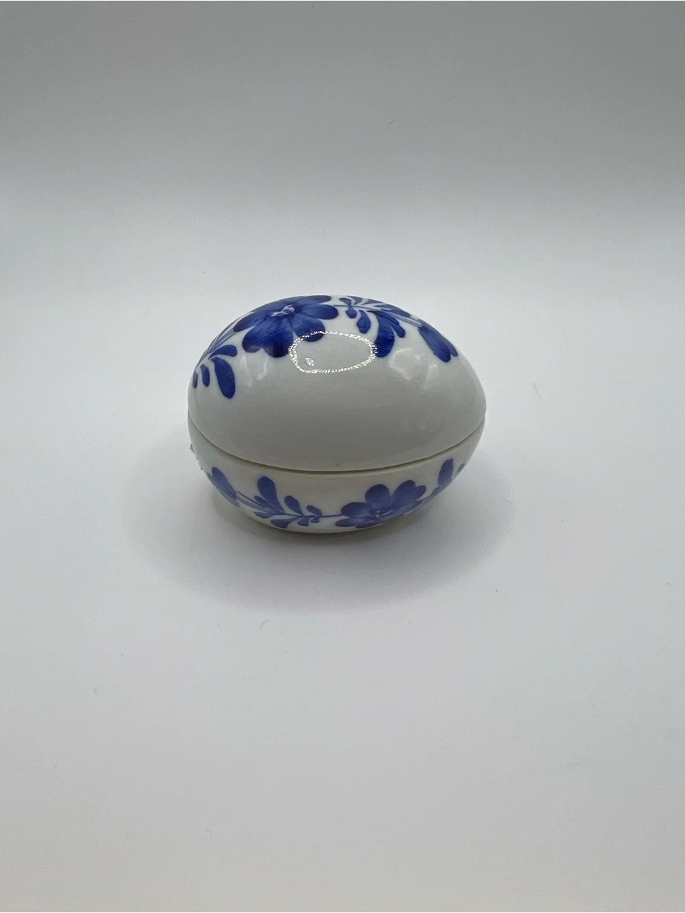 White and Blue Floral Ceramic Trinket Box